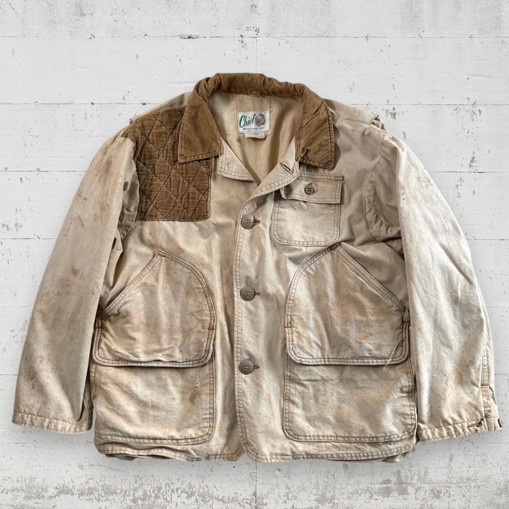 Vtg 70s Chief Water Repellent Outdoors Utility Hunting Jacket Sz L Distressed